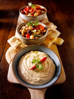 Greek meze party buffet food with Hummus