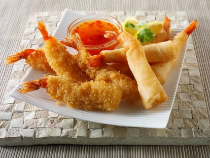 Chinese breaded and battered deep fried tiger prawns