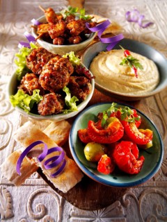 Party buffet food with Hummus