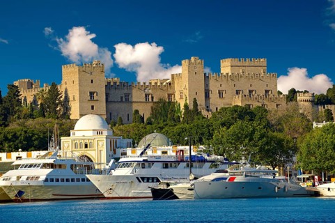 The 14th century medieval palace of the Grand Master of the Knights of St John with the archaic harbour below