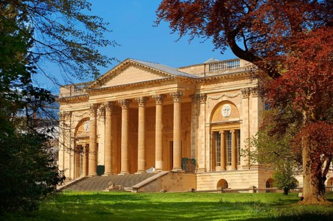 The neo-classic south front with Corinthian columns of the Duke of Buckingham's Stowe House designed by Robert Adam in 1771