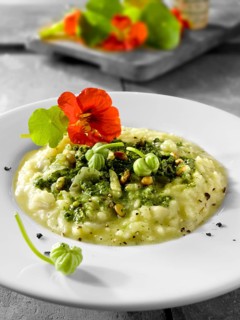 Nasturtium pesto risotto