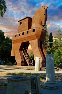 Replica of the wooden horse of Troy archaeological site