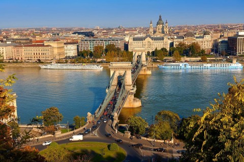 View across the Danube to Pest from The Buda Castle Hill