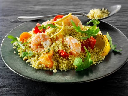 Couscous with tiger prawns