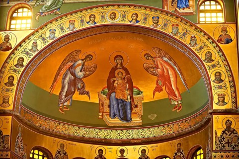 Reconstructed Byzantine style frescos of the 4th century AD