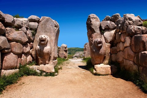 Hittite relief sculpture on the Lion gate to the Hittite capital
