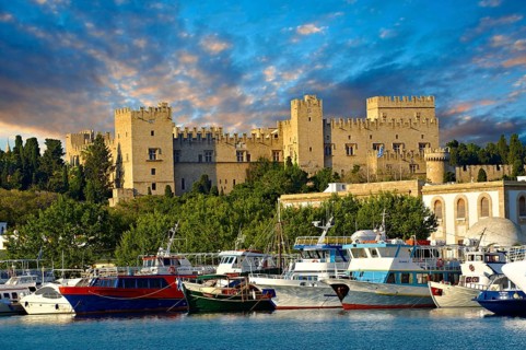 The 14th century medieval palace of the Grand Master of the Knights of St John with the harbour below
