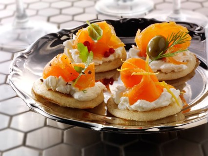 Smoked salmon and cream cheese blini