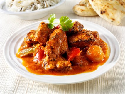 Char grilled Chicken Jalfrezi with rice and naan bread