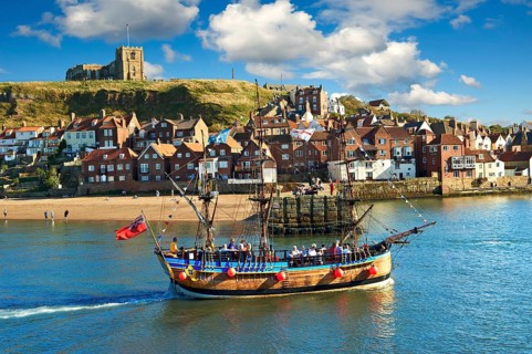 Tourists on a pirate boat in Whitby harbour
