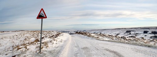 View of snow on moors from Castleton over the Esk valley