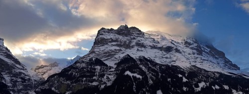 The north face of the Eiger mountain at sunset from Grindelwald