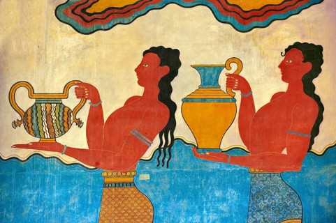 Arthur Evans reconstruction of Procession frescoes of the South Propylaeum of Knossos Minoan archaeological site