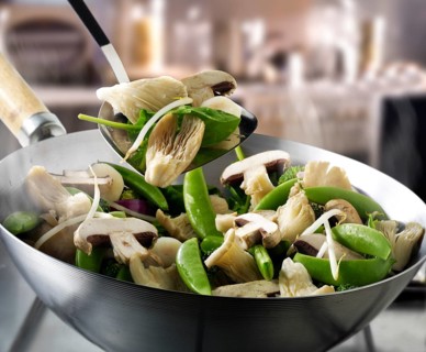 Chinese stir fry vegetables in a wok