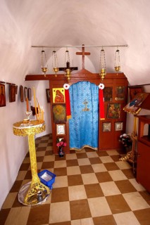 Interior of one of the 365 Greek Orthodox Chapels of Ios with religious icons