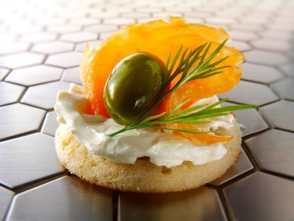 Smoked salmon and cream cheese blini