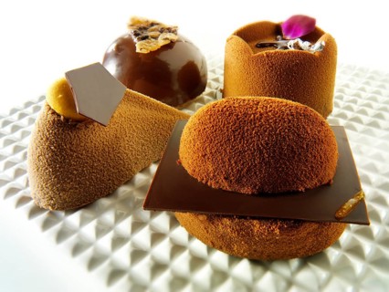 Chocolate cakes with a sponge case and chocolate filling