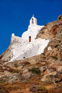 Hill top Orthodox cave church above Naxos Thira