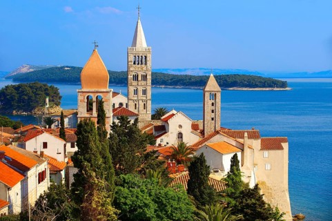 View from St John Church tower over the medieval roof tops of Rab town