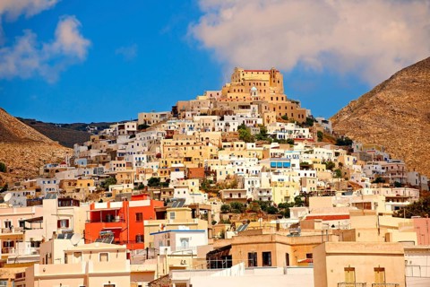 The Venetian city quarter of Ano Syros topped by the Catholic basilica of San Giorgio