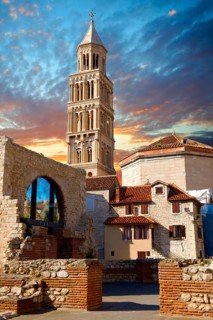 Bell tower of the Cathedral of St Doimus dedicated to the Virgin Mary