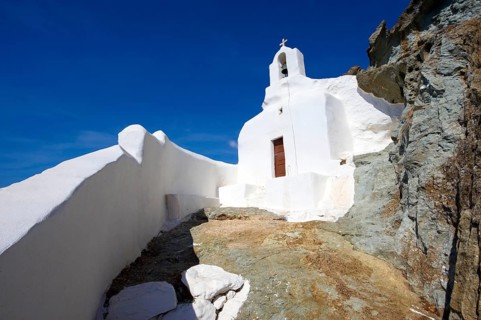 Hill top Orthodox cave church above Naxos Thira