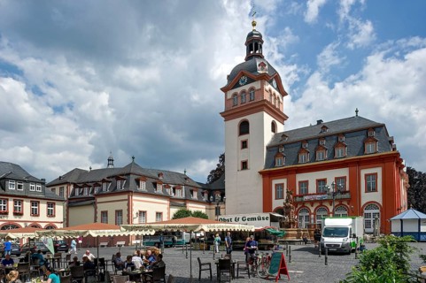 Baroque Schloss Weilburg castle with Weilburg church and historic town hall