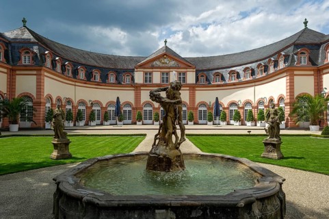Baroque fountain with Hercules and Antaeus in battle