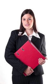 Businesswoman holding a red folder