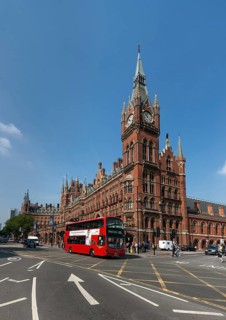 Neo-Gothic St Pancras station with clock tower