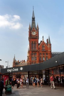 Neo-Gothic St Pancras station with clock tower