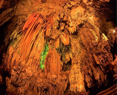 Colourful lights in Reed Flute Cave
