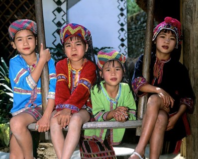 Miao children wearing traditional ethnic costumes