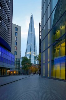 City Hall and The Shard at dusk