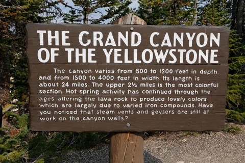 Sign at the Grand Canyon of the Yellowstone