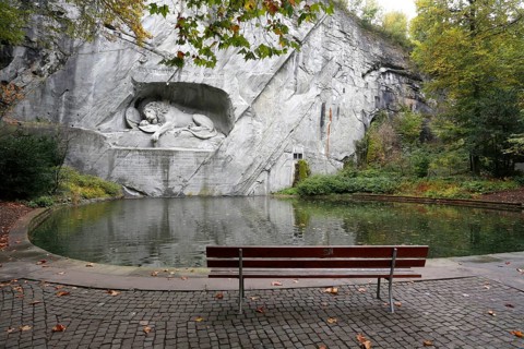 Bank in front of the Lion Monument