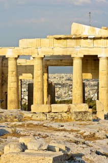 View through the Erechtheion temple towards the city of Athens