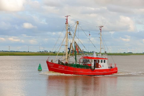 Shrimp boat on the Eider river at Toenning