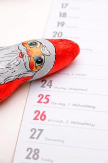 Chocolate Santa Claus on a German appointment calendar