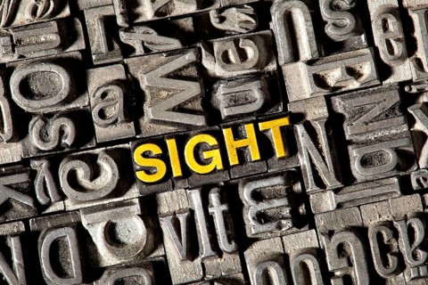 Old lead letters forming the word 'SIGHT'