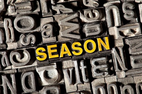 Old lead letters forming the word 'SEASON'