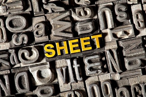 Old lead letters forming the word 'SHEET'