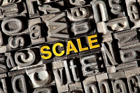 Old lead letters forming the word "SCALE"