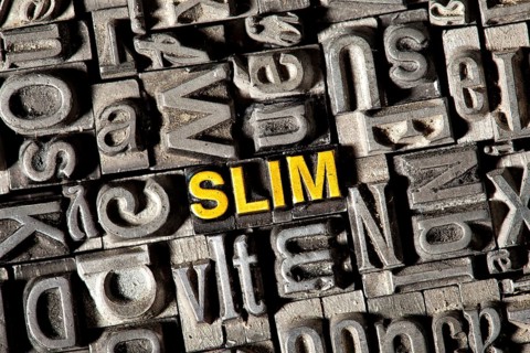 Old lead letters forming the word 'SLIM'