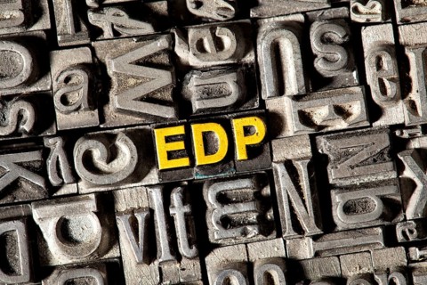 Old lead letters forming the abbreviation EDP