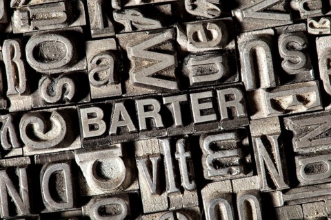 Old lead letters forming the word 'BARTER'