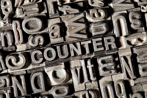 Old lead letters forming the word COUNTER