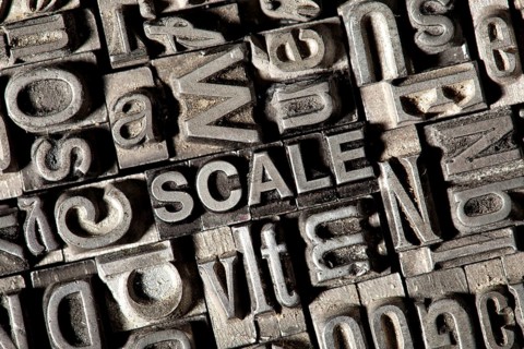 Old lead letters forming the word SCALE