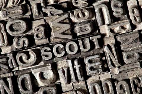 Old lead letters forming the word SCOUT